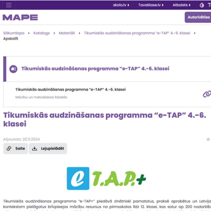 Programma e-TAP pieejama arī e-vidē MAPE